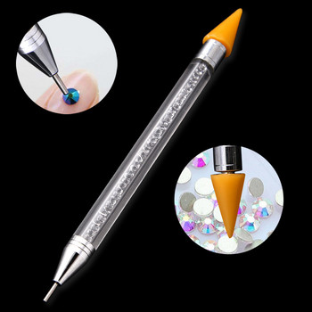 Опакована с двойни глави точкова химикалка с кристали Акрилна метална писалка с восъчни точки Diamend/Gem/Crystal Picker For Biring Nail Art Parts Tools