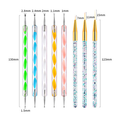 8db/készlet Manikűr ecsetek készletek Dotting Pen Acrylic Pro körömhosszabbító festő köröm ecsetek Nail Art gél körömlakk eszközökhöz