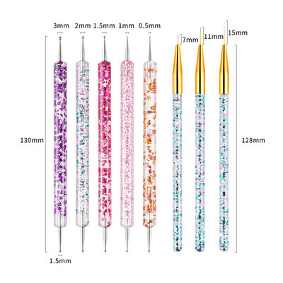 8db/készlet Manikűr ecsetek készletek Dotting Pen Acrylic Pro körömhosszabbító festő köröm ecsetek Nail Art gél körömlakk eszközökhöz