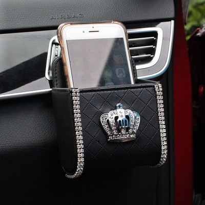 Crystal Diamond Crown Έξοδος Αεραγωγού Αυτοκινήτου Κουτί σκουπιδιών για θήκη κινητού τηλεφώνου Auto Organizer κρεμαστή τσάντα αποθήκευσης Styling αυτοκινήτου