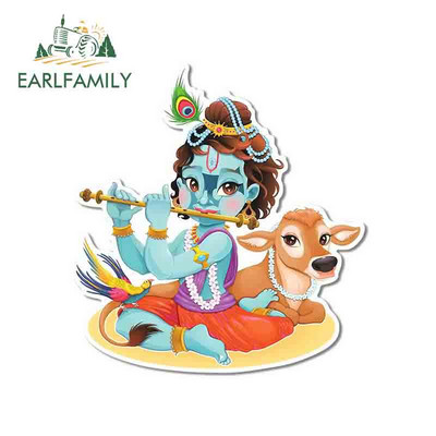 EARLFAMILY 13 cm x 12,1 cm Lord Krishna fuvolán játszó matrica lökhárító ablak autómatricák Anime vízálló szélvédő dekoráció