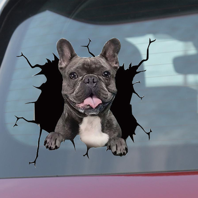 Autómatrica Auto hátsó ablak kiskutya törött ablak matricák elektrosztatikus 3D szimuláció francia bulldog autómatricák vinil matricák
