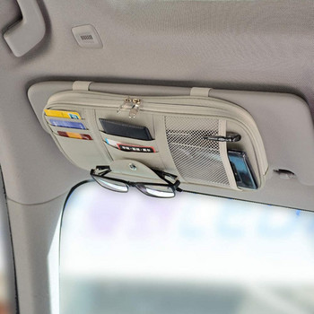 Car Sun Visor Organizer Auto Pocket Organizer Car Truck SUV Storage Pouch Glasses Bill Stand Θήκη κάρτας με δίχτυ φερμουάρ πολλαπλών τσέπης