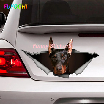 FUYOOHI Play Stickers Doberman Dog Pet Animal Самозалепваща се PVC стикера Стикер за кола за автомобилни декори на броня Заден прозорец Лаптоп