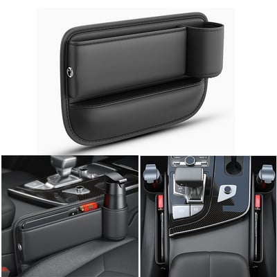 Pu Δερμάτινο κάθισμα αυτοκινήτου Gap Organizer Auto Console Πλαϊνό Storage Box with Cup Holder Seat Crevice Storage Box για κινητά τηλέφωνα