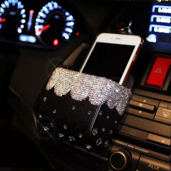 Φορητή τσάντα κουτιού αποθήκευσης αυτοκινήτου Diamond Crystal Bowknot Φορητή τσάντα με γούνα βιζόν Βάση στήριξης για εξαερισμό αυτοκινήτου Βάση καλλυντικών Θήκη γενικής χρήσης τσάντα κινητού τηλεφώνου