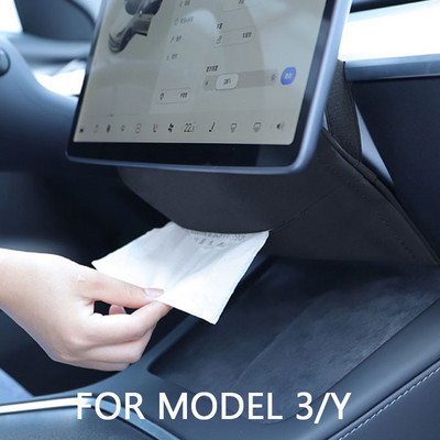 Velúr autókendős doboz Tesla Model 3 YSX modellhez, belső autós kiegészítők tárolótáska képernyő mögé rejtett szalvéta papírtartóhoz