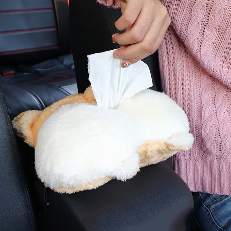 Creative Car Tissue Box Corgi Ass Μαλακό Cartoon Θήκη χαρτοπετσέτας Cute Animals Χάρτινα κουτιά Υπέροχη θήκη χαρτοπετσέτας για πλάτη καθίσματος αυτοκινήτου