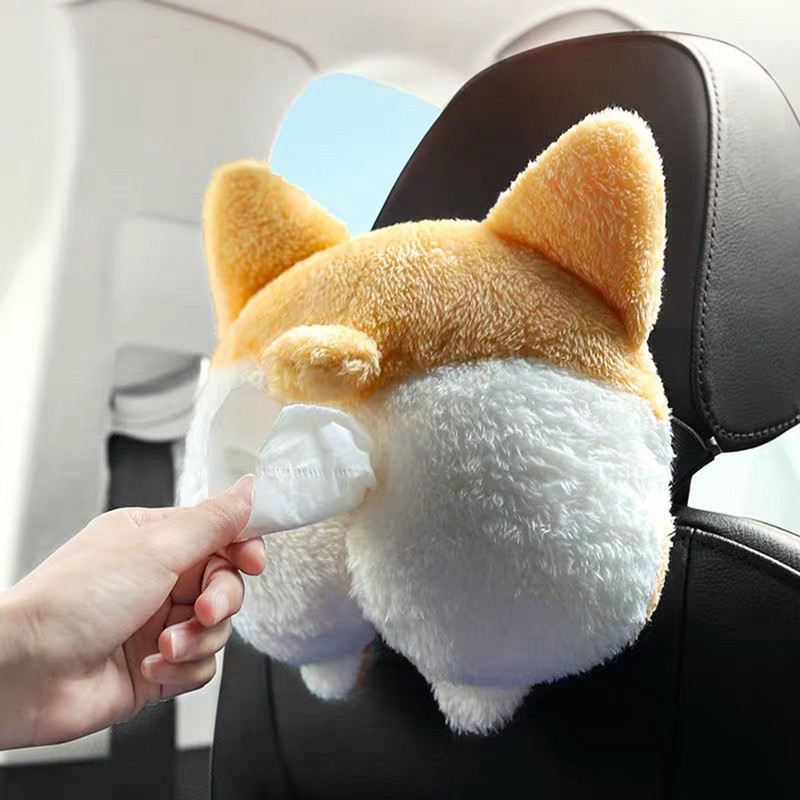 Creative Car Tissue Box Corgi Ass Μαλακό Cartoon Θήκη χαρτοπετσέτας Cute Animals Χάρτινα κουτιά Υπέροχη θήκη χαρτοπετσέτας για πλάτη καθίσματος αυτοκινήτου