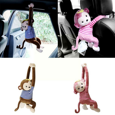 Creative Cute Cartoon Monkey Home Office Car Hanging Paper Napkin Tissue Box Cover Holder Portable Paper Box Soft 3D Animals