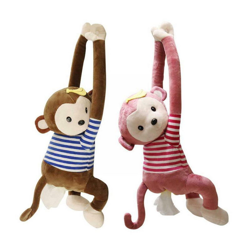 Kūrybingas mielas animacinis filmukas beždžionė, namų biuras, mašina, pakabinama popierinė servetėlė, audinio dėžutės dangtelio laikiklis, nešiojamasis popierinis dėžutė, minkšti 3D gyvūnai