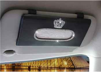Fashion Crown Crystal Car Tissue Box Sun Visor Δερμάτινη Τσάντα Auto Tissue Θήκη Sunvisor Κρεμαστό χαρτοπετσέτα για αξεσουάρ αυτοκινήτου