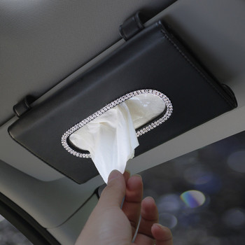 Fashion Crown Crystal Car Tissue Box Sun Visor Δερμάτινη Τσάντα Auto Tissue Θήκη Sunvisor Κρεμαστό χαρτοπετσέτα για αξεσουάρ αυτοκινήτου