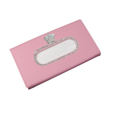 Fashion Crown Crystal Car Tissue Box Sun Visor Δερμάτινη Τσάντα Auto Tissue Θήκη Sunvisor Κρεμαστό χαρτοπετσέτα για αξεσουάρ αυτοκινήτου