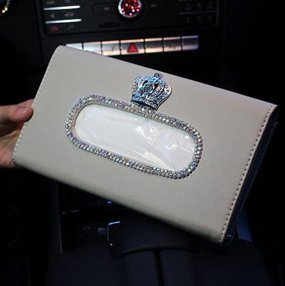 Fashion Crown Crystal Car Tissue Box Sun Visor Δερμάτινη Τσάντα Auto Tissue Θήκη Sunvisor Κρεμαστό χαρτοπετσέτα για αξεσουάρ αυτοκινήτου