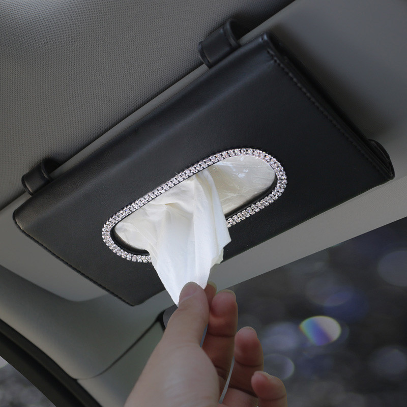 Fashion Crown Crystal Car Tissue Box Sun Visor Δερμάτινη Τσάντα Auto Tissue Θήκη Sunvisor Κρεμαστό χαρτοπετσέτα για αξεσουάρ αυτοκινήτου