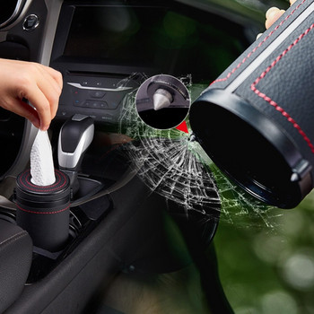 Πολυλειτουργικό κάλυμμα κουτιού χαρτομάντηλου αυτοκινήτου Θήκη Auto στρογγυλό χάρτινο σωλήνα ασφαλείας Σπασμένο παράθυρο Tissue Cup Εσωτερικά αξεσουάρ αυτοκινήτου