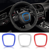 Chrome Car Styling Stūres centra logotips Uzlīmes Apdare priekš Audi A3 8P S3 A4 B6 B7 A5 A6 Q5 Q7 Salona piederumi
