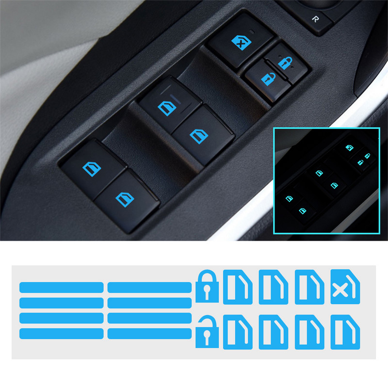 Automobilio durų langų valdymo skydelio šviečiančio mygtuko lipdukas, skirtas Chevrolet Cruze Aveo Lacetti Cruz Niva Spark Orlando Epica Sail Sonic