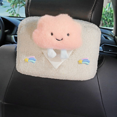 Χαριτωμένο καρτούν βελούδινο χρώμα λουλούδια Προσκέφαλο αυτοκινήτου Tissue Box Χαρτί Πύργος Θήκη Auto Visor Κρεμαστό Organizer Styling Αξεσουάρ αυτοκινήτου