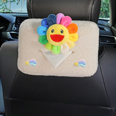 Χαριτωμένο καρτούν βελούδινο χρώμα λουλούδια Προσκέφαλο αυτοκινήτου Tissue Box Χαρτί Πύργος Θήκη Auto Visor Κρεμαστό Organizer Styling Αξεσουάρ αυτοκινήτου