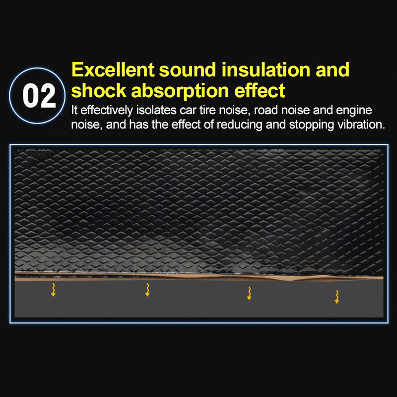 Ηχομονωτική πλάκα θερμότητας αυτοκινήτου 400mm*230mm*2mm Άγευστη κουκούλα από καουτσούκ βουτυλίου Βαμβακερή αυτοκόλλητη κουκούλα κινητήρα