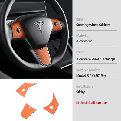 TPIC Tesla Model 3 & Y Alcantara Kormánykerék burkolat Díszmatrica Középkonzolhoz Belső díszlécek Autóstílus kiegészítők