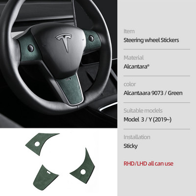 TPIC Tesla Model 3 & Y Alcantara Kormánykerék burkolat Díszmatrica Középkonzolhoz Belső díszlécek Autóstílus kiegészítők