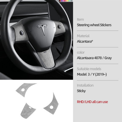 TPIC Tesla Model 3 & Y Alcantara Kormánykerék burkolat Díszmatrica Középkonzolhoz Belső díszlécek Autóstílus kiegészítők
