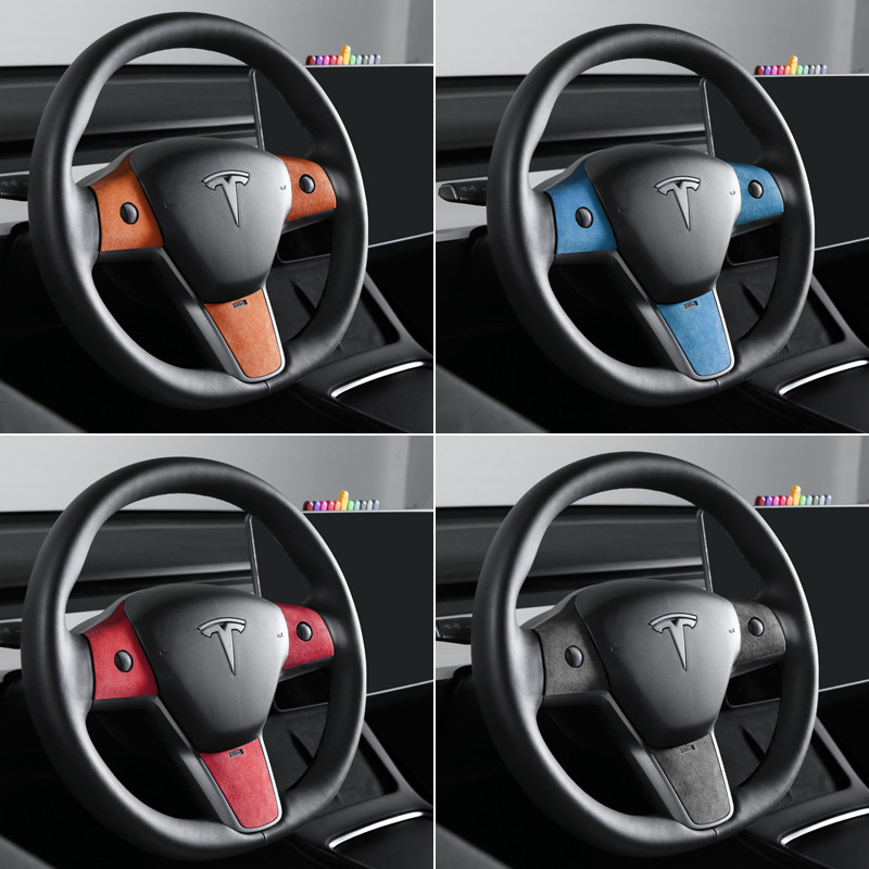 TPIC Tesla Model 3 & Y Alcantara Kormánykerék burkolat Díszmatrica Középkonzolhoz Belső díszlécek Autóstílus kiegészítők