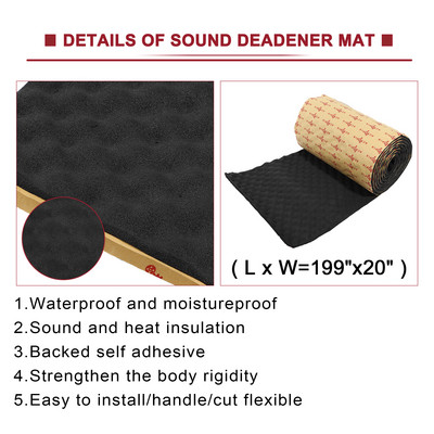 Uxcell Car Heatproof Wave Foam Deadener 50cmX203cm Μαύρο Ματ Ηχοκαθαριστής Αυτοκινήτου Κάλυμμα Ουράς Πόρτας Ηχομόνωση Βαμβακερή μόνωση