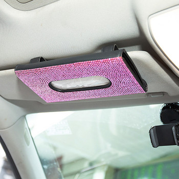 Rhinestone Diamond Car Tissue Boxes Diamond Inlaid Sunshades Δερμάτινη κρεμαστή πλάτη καθίσματος Paper Clip Auto Εσωτερικά αξεσουάρ