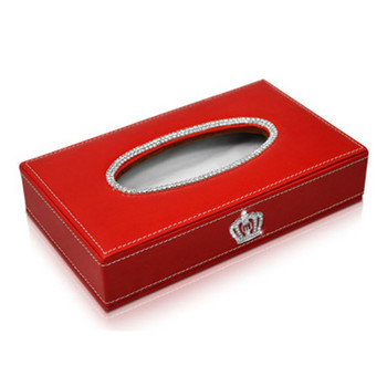 Crown Car Tissue Box Square Cover Holder Ladycrystal Rhinestone Artificial Leather Red Block Type Paper Storage Box Case Stand
