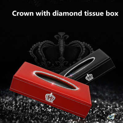 Crown Car Tissue Box Τετράγωνο κάλυμμα Θήκη Ladycrystal Rhinestone Τεχνητό Δέρμα Κόκκινο Μπλοκ Τύπος Χαρτί Κουτί αποθήκευσης Βάση θήκης