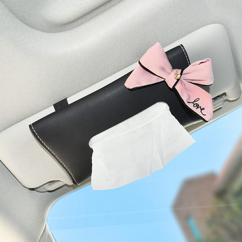 Χαριτωμένο Diamond Bowknot Car Tissue Box Sun Visor Δερμάτινο Auto Tissue Χάρτινη τσάντα Sunvisor Κρεμαστή θήκη χαρτοπετσέτας Αξεσουάρ αυτοκινήτου