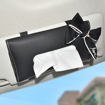 Χαριτωμένο Diamond Bowknot Car Tissue Box Sun Visor Δερμάτινο Auto Tissue Χάρτινη τσάντα Sunvisor Κρεμαστή θήκη χαρτοπετσέτας Αξεσουάρ αυτοκινήτου