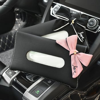 Χαριτωμένο Diamond Bowknot Car Tissue Box Sun Visor Δερμάτινο Auto Tissue Χάρτινη τσάντα Sunvisor Κρεμαστή θήκη χαρτοπετσέτας Αξεσουάρ αυτοκινήτου