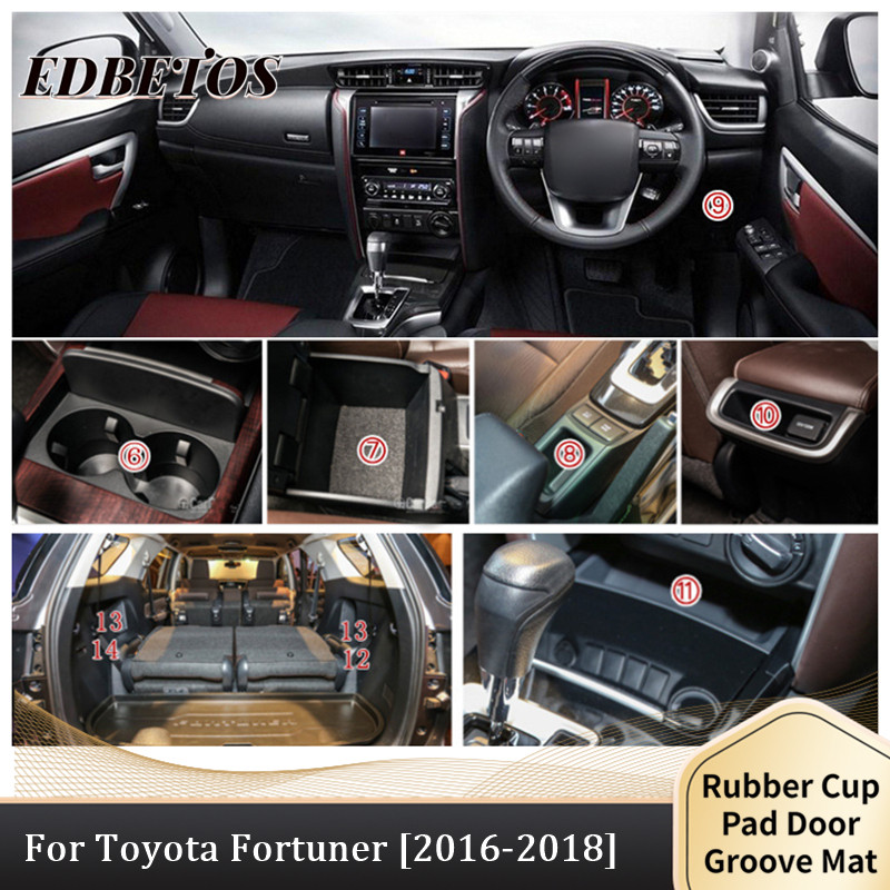 Αντιολισθητική αντι-σκόνη Προσαρμοσμένη τοποθέτηση ποτηροθήκης, πόρτας και εξαρτήματα επένδυσης κεντρικής κονσόλας Dor 2016 2017 2018 For Toyota Fortuner SW4