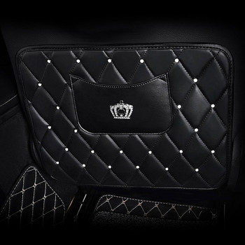 Διαμαντένιο Δερμάτινο Οργάνωση Προστασίας Πίσω Καθίσματος Αυτοκινήτου Μαύρα μαξιλάρια τσέπης πλάτης καθίσματος για αξεσουάρ προστατευτικών εσωτερικών καθισμάτων αυτοκινήτου