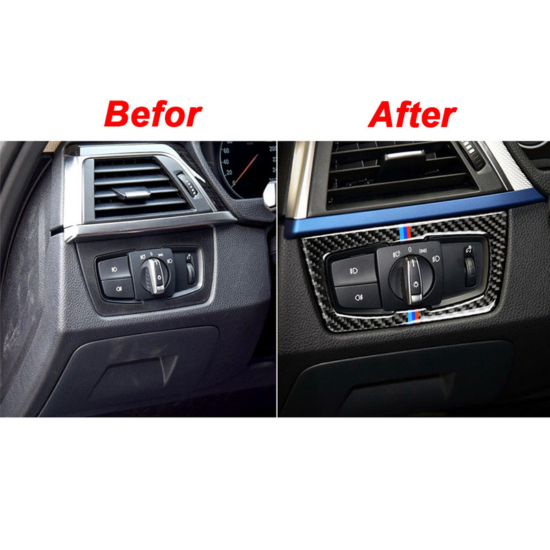 Въглеродни влакна Рамка за превключвател на фаровете на автомобила Вътрешен капак Стикер за облицовка за BMW F30 F31 F32 F33 F34 3 Series 2013-2018 Аксесоари
