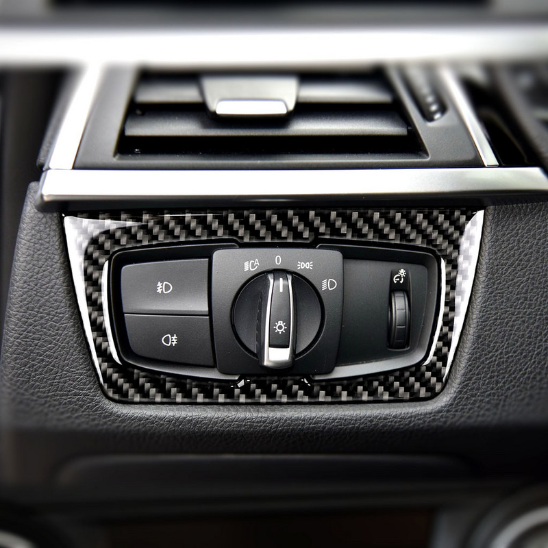 Въглеродни влакна Рамка за превключвател на фаровете на автомобила Вътрешен капак Стикер за облицовка за BMW F30 F31 F32 F33 F34 3 Series 2013-2018 Аксесоари