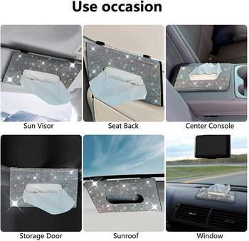 Θήκη Bling Car Tissue Box, Rhinestone Sparkly Sparkly Sun Visor Dispenser PU Δερμάτινη θήκη Αξεσουάρ αυτοκινήτου για BMW