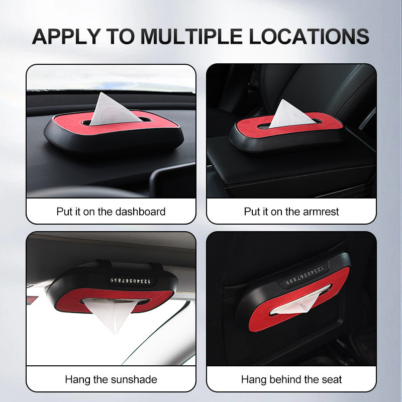 Κουτί χαρτομάντηλου αυτοκινήτου για Tesla Bmw Mercedes Benz Volkswagen Ζελατίνα αυτοκινήτου Δερμάτινη θήκη χαρτομάντιλων στάθμευσης Πινακίδα αριθμού Εσωτερικό κουτί αποθήκευσης