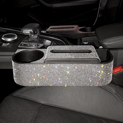 Višenamjenska kristalna automobilska kutija za papirne maramice 3 u 1 kutija za ručnike, držač kartice za piće, kutija za pohranu na autosjedalici, dodaci za automobile sa vještačkim kamenčićima