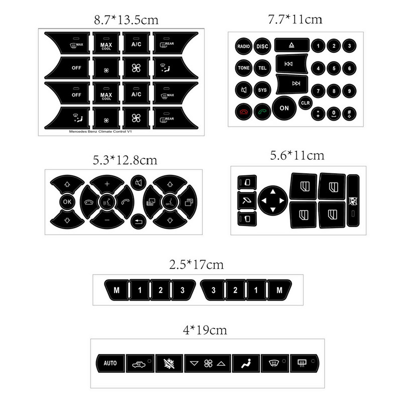 Automobilio oro kondicionavimo kintamosios srovės valdymo radijo prietaisų skydelio mygtuko remonto lipduko apdailos lipdukas, skirtas Mercedes-Benz W204 C300 2007-2014 m.