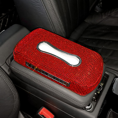Cutie de șervețele cu număr de telefon cu scânteie pentru suport pentru șervețele auto Bling Accesorii auto de lux Cutie de șervețele de cristal strălucitor
