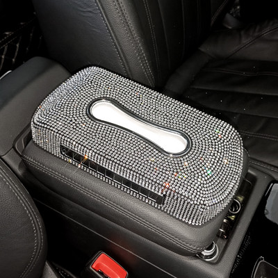 Cutie de șervețele cu număr de telefon cu scânteie pentru suport pentru șervețele auto Bling Accesorii auto de lux Cutie de șervețele de cristal strălucitor