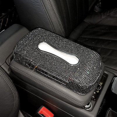 Cutie de șervețele cu număr de telefon cu scânteie pentru suport pentru șervețele auto Bling Accesorii auto de lux Cutie de șervețele de cristal strălucitor