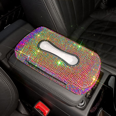 Cutie de șervețele cu număr de telefon cu scânteie pentru suport pentru șervețele auto Bling Accesorii auto de lux Cutie de șervețele de cristal strălucitor