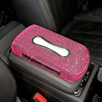 Cutie de șervețele cu număr de telefon cu scânteie pentru suport pentru șervețele auto Bling Accesorii auto de lux Cutie de șervețele de cristal strălucitor